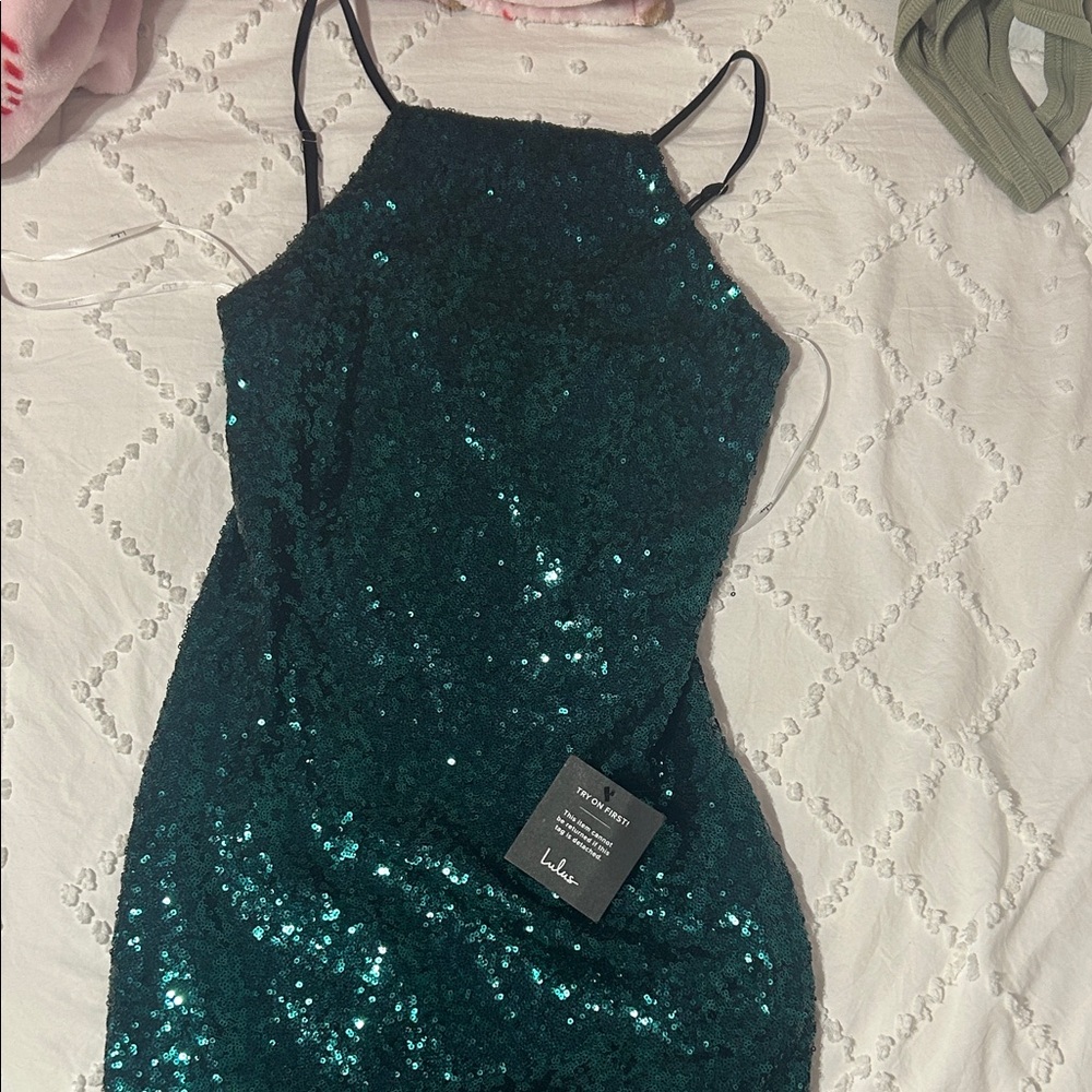 Lulu's Emerald Sequin Mini Dress